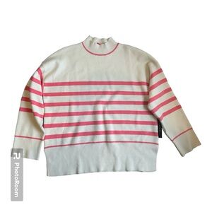 Tahari Color block Stripe Ivory Pink Turtleneck Sweater XL NWT